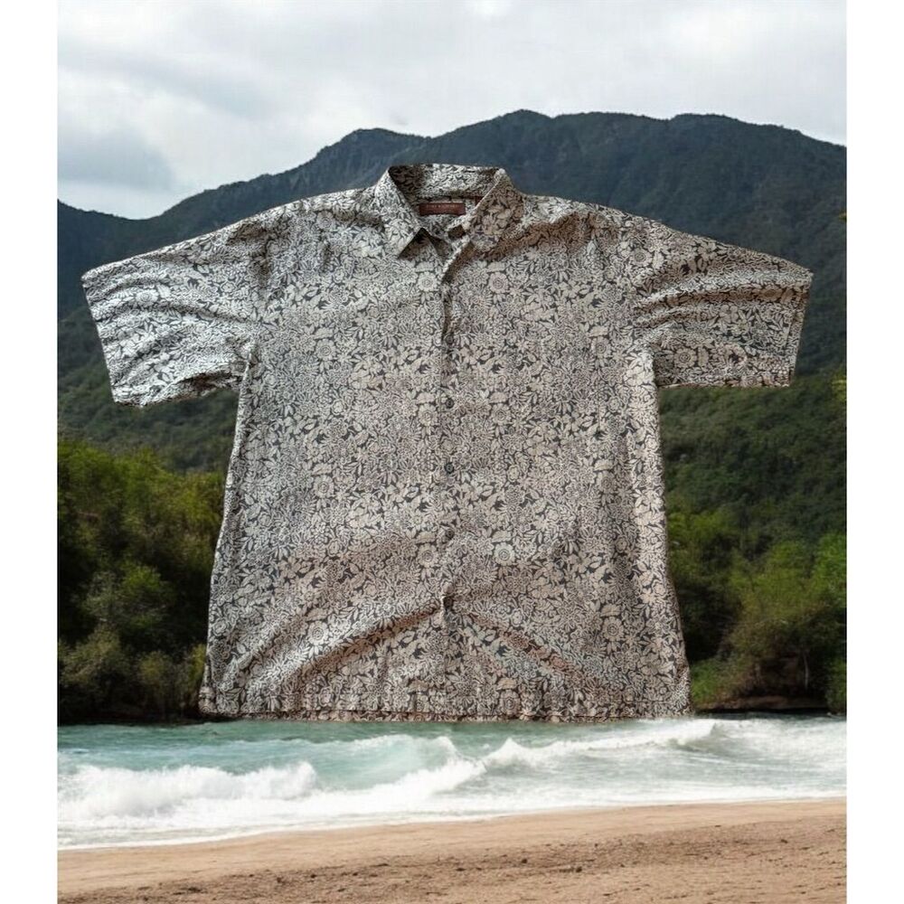 Tori Richard Men's XL Floral Button-Up Shirt with abalone shell buttons.